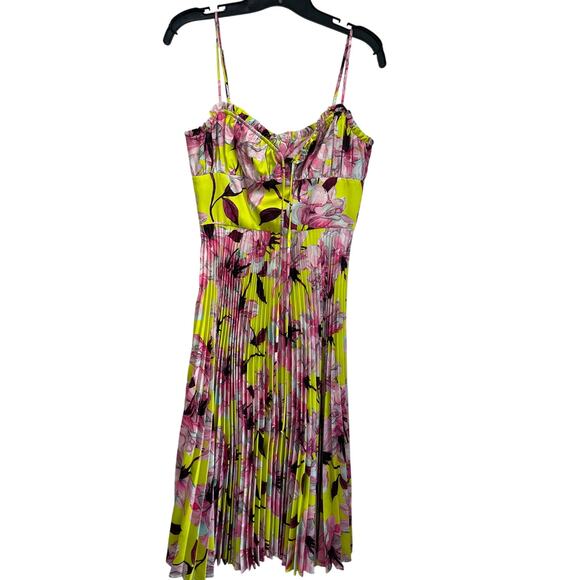 Delfi Collective Floral Pleated Midi Dress Size Small Pink Yellow Bustier - Picture 3 of 12